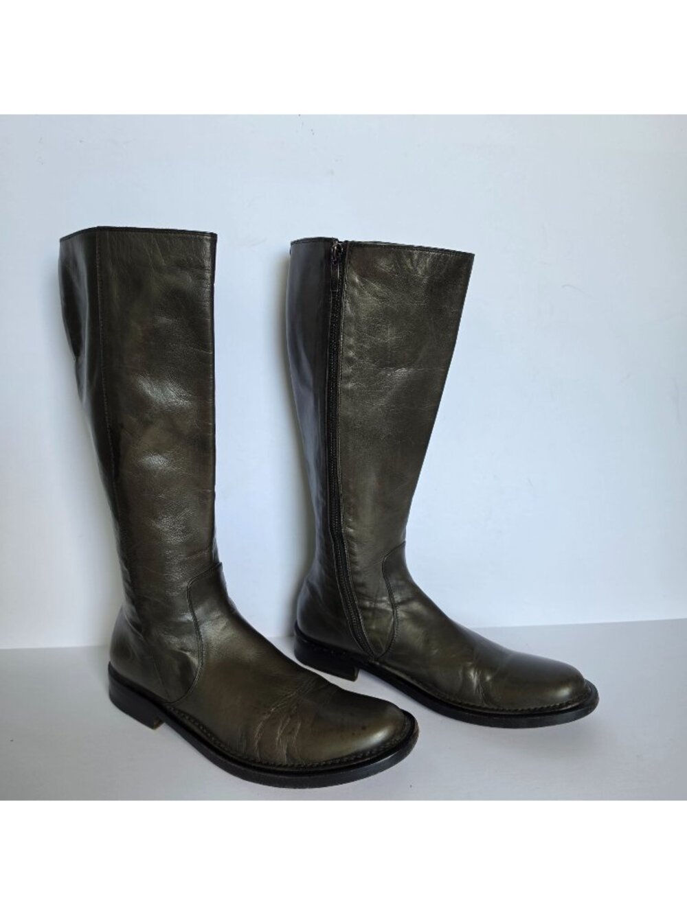 Rocco P Made in Italy Tall Leather Riding Boots Brown Knee High Zip EU 39/U S9